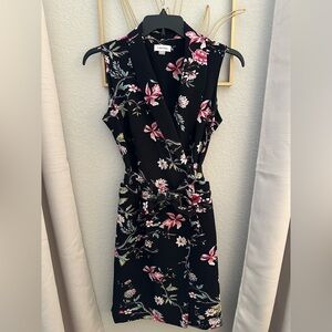 Calvin Klein Black and Pink Floral Midi Dress